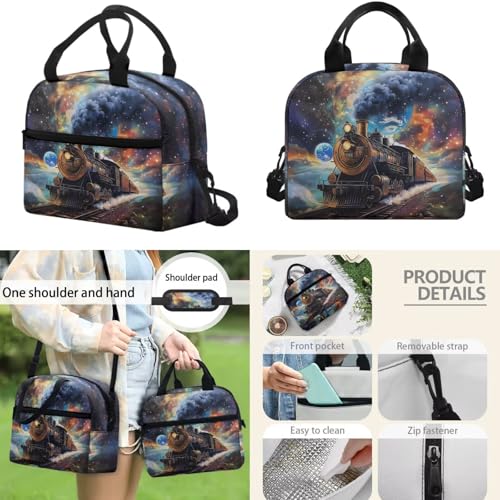 Children 4 Piece School Backpack Bundle - Retro Steam Train Pattern Bookbag Set Includes with Insulated Lunch Box, Pencil Case & Water Bottle Holder for Boys Primary - color: Retro Steam Train Pattern
