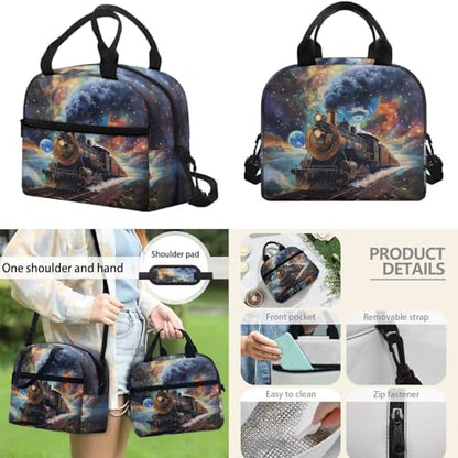 Children 4 Piece School Backpack Bundle - Retro Steam Train Pattern Bookbag Set Includes with Insulated Lunch Box, Pencil Case & Water Bottle Holder for Boys Primary - color: Retro Steam Train Pattern