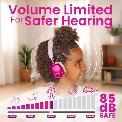 Puro Sound Labs Noise Cancelling Headphones for Kids - 85 dB Volume Limit, Built in Mic, 35-Hour Battery, Lightweight On Ear Design & Comfy Fit, Bluetooth Headphones for Kids – PuroQuiet Plus, Pink - color: Pink