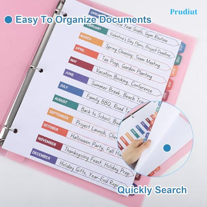 3 Sets 12 Tab Monthly Dividers for 3 Ring Binder Notebook, 8.5 x 11 Inch | White Paper and Multicolor Preprinted Month Tabs for Organizing Documents at Office, School, Home