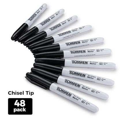 Dry Erase Markers Chisel Tip Black,48 Count Bulk,Erasable Whiteboard Markers with Low Odor Ink Quick-Drying for Calendar Boards Office Home School Writing Planning