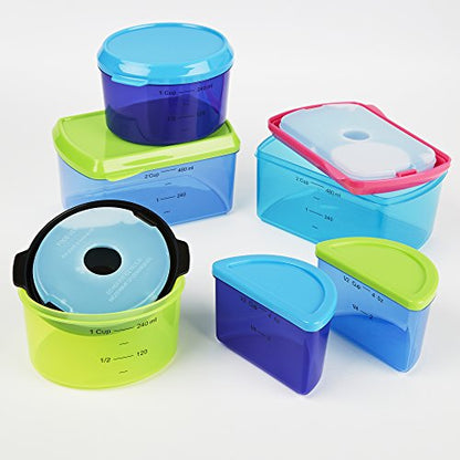 Fit & Fresh Kids' Reusable Lunch Box Container Set with Built-In Ice Packs, 14-Piece Healthy Lunch and Snack Kit, BPA-Free Microwave Safe, Portion Control - style: Multiconored