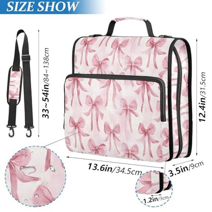 Watercolor Pink Bow Pattern Zipper Binder 3 Ring with Handle and Shoulder Strap, 500 Sheet Binder Organizer Capacity & Multi-Pockets for School Office - color: Aa02