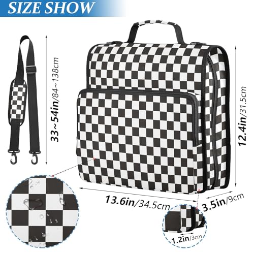 Black White Checkered Binder Bag 3 Ring Zipper Binders with Shoulder Strap for School Office Organizer Storage - color: Q037