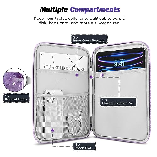 MoKo 9-11 Inch Tablet Sleeve Bag Carrying Case with Accessory Pocket | Fits iPad Air 5/4th 10.9, iPad Pro 11 M2, iPad 10th 10.9, Galaxy Tab S9 11 and Tab S8/A8/A7, Purple Starry Sky - color: Purple Starry Sky, size: 9-11 Inch