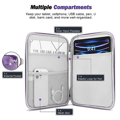 MoKo 9-11 Inch Tablet Sleeve Bag Carrying Case with Accessory Pocket | Fits iPad Air 5/4th 10.9, iPad Pro 11 M2, iPad 10th 10.9, Galaxy Tab S9 11 and Tab S8/A8/A7, Purple Starry Sky - color: Purple Starry Sky, size: 9-11 Inch