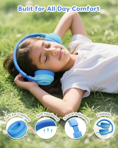 Acer Kids Headphones, 74/85/94dB Volume Limiter, Foldable Wired Over Ear Headphones for Travel, 3.5mm Jack, Toddler Headphones for School, iPad, Chromebook, Tablet, Blue - color: Blue