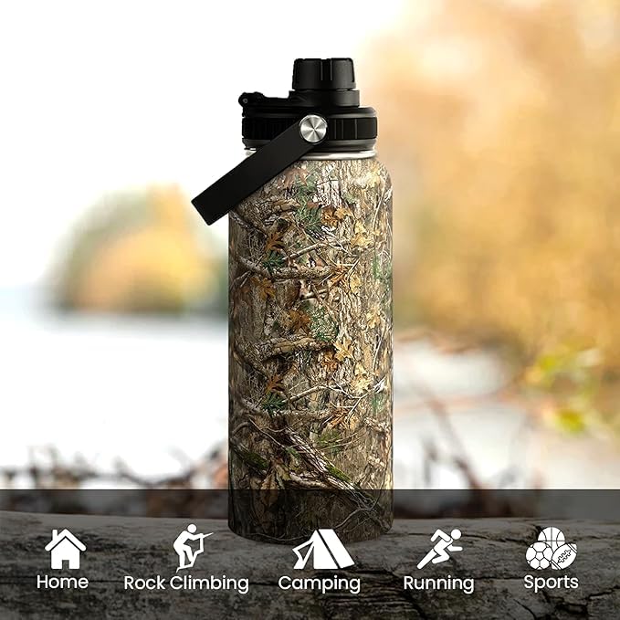 Camouflage Insulated Stainless Steel Water Bottle 32oz, Vacuum Chug Lid Travel Tumbler for Men Friends Dad Hunter Hunting Lovers, Birthday Christmas Father's Day - color: Camouflage 5