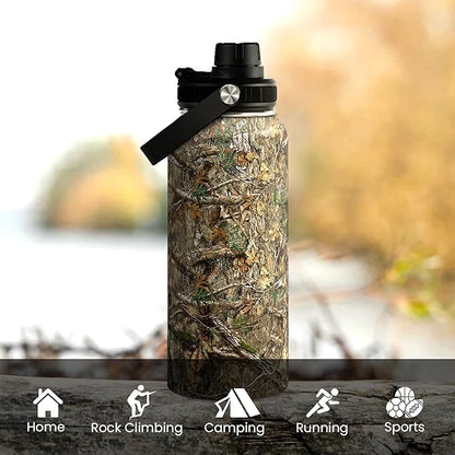 Camouflage Insulated Stainless Steel Water Bottle 32oz, Vacuum Chug Lid Travel Tumbler for Men Friends Dad Hunter Hunting Lovers, Birthday Christmas Father's Day - color: Camouflage 5