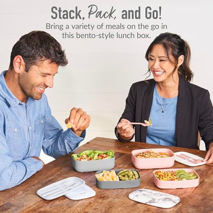 Bentgo Classic Stackable 3-Compartment Adult Bento-Style Lunch Box | Removable Utensil Set and Sealing Strap, BPA-Free, Food Container Ideal for Meal Prep, Work, and On the Go (Gray) - color: Gray