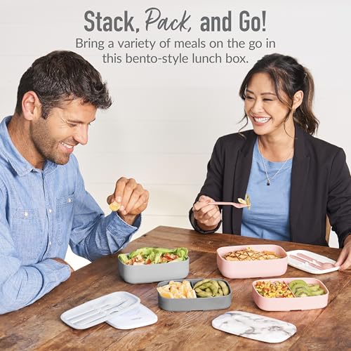 Bentgo Classic Stackable 3-Compartment Adult Bento-Style Lunch Box | Removable Utensil Set and Sealing Strap, BPA-Free, Food Container Ideal for Meal Prep, Work, and On the Go (Gray) - color: Gray