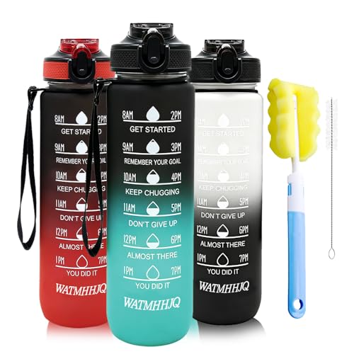 32oz Sports Water Bottle Outdoor, with Drinking Time and Capacity Labels, Sport Water Cups with Straw,BPA Free Leak Proof,for Fitness Gym Running Climbing(Black green) - color: Black green