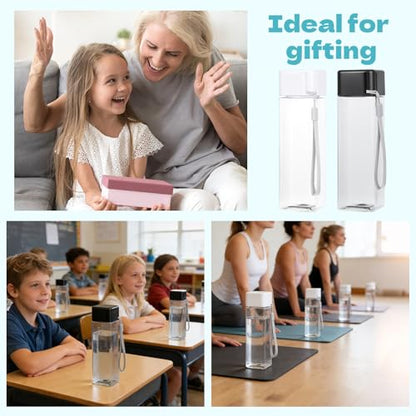 YEXEXINM 16 PCS Plastic Water Bottle Bulk 15oz Reusable Sports Water Bottle with Handle Strap, Leakproof Lightweight Portable Waterbottle for School Gym Fitness Travel (Black&White, Rectangle)
