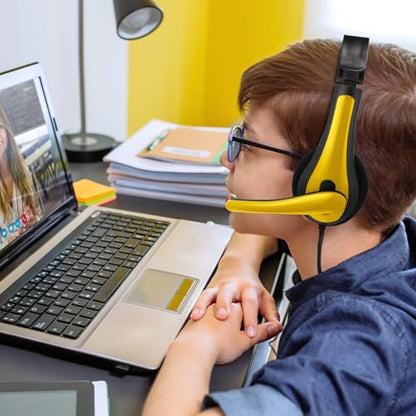 Yunsailing 20 Pack Bulk Classroom Headphones with Microphone Students Wired School Class Set Headphones for School Library Computer Office Adults 3.5 Jack Universal Plug(Yellow) - color: Yellow