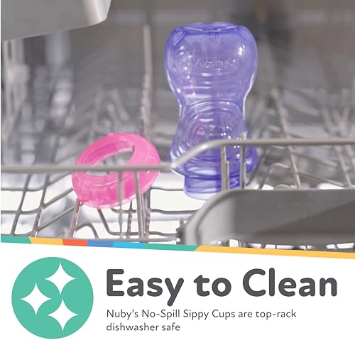 Nuby No-Spill Soft Straw Easy Grip Sippy Cup for Girls - (3-Pack) 10 Oz - 12+ Months - color: Pink, Purple, & Blue