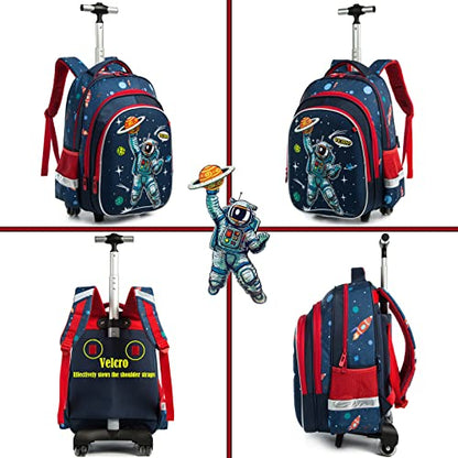 School Bags Kids Rolling Astronaut Backpack With Wheels Trolley Wheeled Backpacks for Travel Bags 3PCS Cat Backpack With Lunch Box Blue - color: Blue-220223-1-l