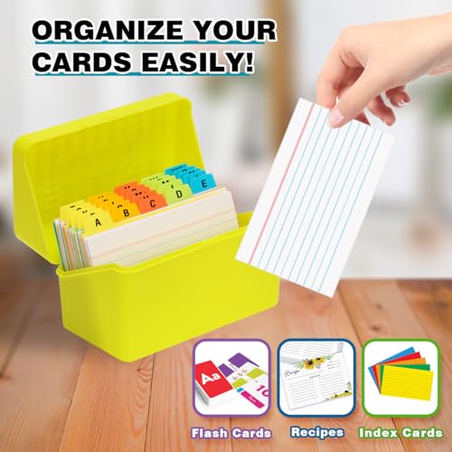 H4D 3x5 Index Card Holder with 100 Index Cards and 25 Dividers, Lime Green | 3x5 Inch Plastic Box, Heavyweight 3x5 Index Cards, Plastic 3x5 Index Card Dividers, Snap Closure Lid - color: Lime Green, size: 3"x5"
