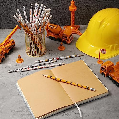 Teling 48 Pcs Construction Party Favors Fun Pencils in Bulk with Eraser for Theme Birthday Supplies Wooden Number 2 Graphite Pencils for Students Back to School Gifts Classroom - style: Construction Theme