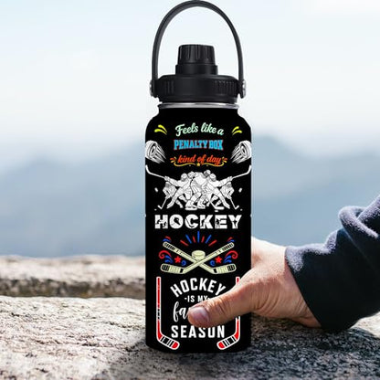 Ice Hockey Insulated Stainless Steel Water Bottle 32oz, Vacuum Chug Lid Travel Tumbler For Men Friends Hockey Lovers Fans Coaches,Birthday Christmas - color: Hockey