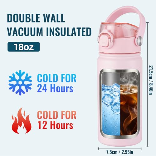 OLDLEY 18oz Insulated Water Bottle with 2-in-1 Straw & Chug Lid, Leakproof Stainless Steel Bottle, Cup Holder Friendly Vacuum Water Bottle for Travel, and School,Pink - color: Pink