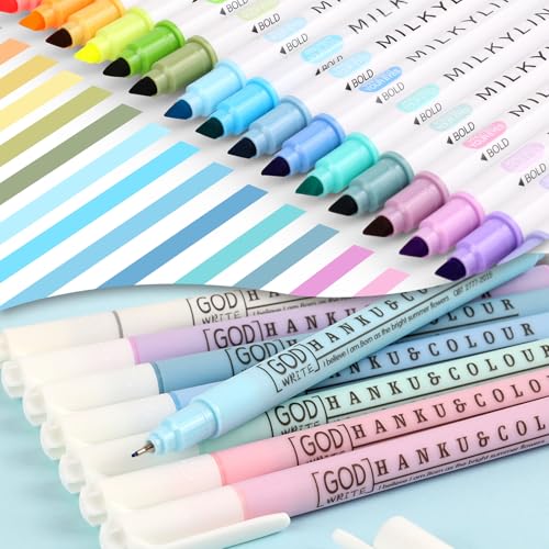 HANKU 32-Piece Bible Study Supplies Combo Set - 24 Dual Tip Pastel Bible Highlighters & 8 Colored 0.38mm Fineliner Pens, No bleed, Quick Drying