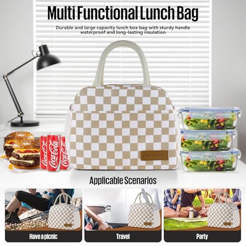 Lunch Bag Women/Men Lunch Box Women/Men (Khaki+White Checkerboard) | Spacious Lightweight Waterproof Sturdy Durable Great Value For Office Work School Picnic Travel - color: Khaki+White Checkerboard