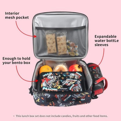 rockpapa Kids Lunch Box Set with 14oz Insulated Water Bottle & Lunch Bag, Leakproof 5.5 Cups Bento Box for School & Children, BPA-Free, Microwave Safe for Boys Girls (Black Dinosaur) - color: Black Dinosaur