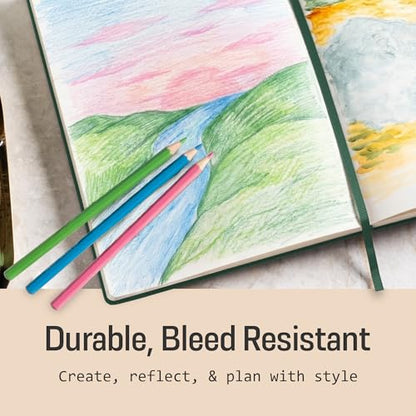 BROWNSTONE JOURNALS A4 Sketch Book Hardcover - 80 Sheets 100 GSM Paper 8.5"x11.5", Lay Flat, Vegan Leather Cover, Elastic Band, Back Pocket, Art Drawing Book (Dartmouth Green) - color: Dartmouth Green, size: A4 (8.5" x 11.5")