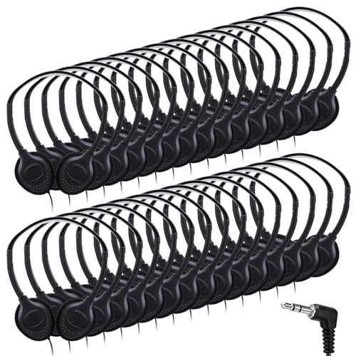 Yunsailing 30 Pack Over Ear Wired Headphones Bulk for School Classroom Student, Adjustable Headband with 3.5mm Jack, Lightweight Design Earphones for Classroom Learning and Testing (Black) - color: Black