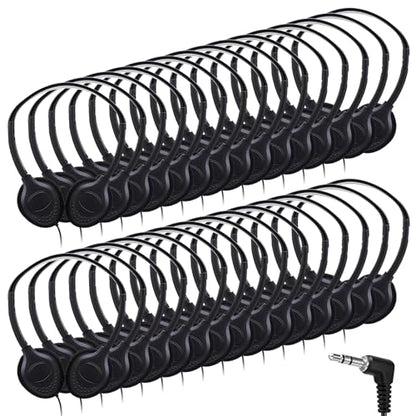 Yunsailing 30 Pack Over Ear Wired Headphones Bulk for School Classroom Student, Adjustable Headband with 3.5mm Jack, Lightweight Design Earphones for Classroom Learning and Testing (Black) - color: Black