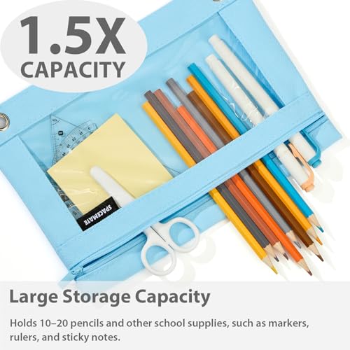 SPACEMATE Binder Pencil Pouch Case Box Bag for 3 Ring Binder School Supplies Girls Boys Kids, Clear Preppy Stuff Large Aesthetic Pen Organizer, Back to College Stationary, 1 Pack, Sky Blue - color: Sky Blue