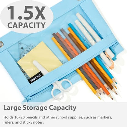 SPACEMATE Binder Pencil Pouch Case Box Bag for 3 Ring Binder School Supplies Girls Boys Kids, Clear Preppy Stuff Large Aesthetic Pen Organizer, Back to College Stationary, 1 Pack, Sky Blue - color: Sky Blue