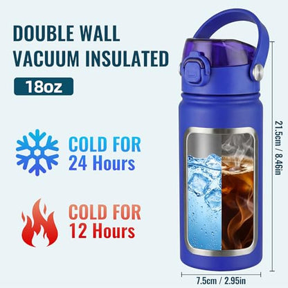 OLDLEY 18oz Insulated Water Bottle with 2-in-1 Straw & Chug Lid, Leakproof Stainless Steel Bottle, Cup Holder Friendly Vacuum Water Bottle for Travel, and School,Royal Blue - color: Royal Blue