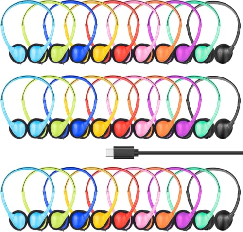USB C Headphones Bulk for Classroom 50 Pack,Wired USB Type C | Headphones On Ear for School Students Children,Compatible with Tablet Chromebooks Pad Smartphones Multi Color - color: Mixed Colors, size: 50 Pack