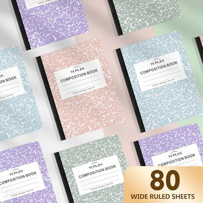 Yeplan Composition Notebooks 4 pack, Wide Ruled Notebook Paper, 9 3/4" x 7 1/2", 80 Sheets/160 Pages, Aesthetic Marble Composition Notebook for School & Office Supplies (4, Pastel Marble Colors) - color: 4 Pastel Marble Colors