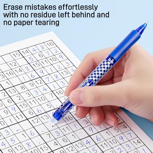 M&G Erasable Pens, 15 Pcs Erasable Gel Pen Medium Point 0.7mm, Blue Erasable Gel Ink Pen with Comfort Grip and Cap, Make Mistakes Disappear for Drawing Writing Planner and Crossword Puzzles - color: Blue