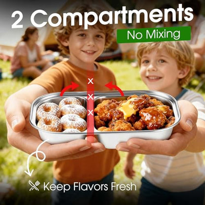 snuggery 3 pack Stainless Steel Snack Container with Lid – 2 Compartment Reusable Leakproof Snack Box for Kids and Adults, Dishwasher & Freezer Safe, Ideal for Travel, School, Meal Prep
