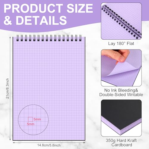 Engrowtic 2 Pack Graph Paper Spiral Notepad A5 Top Wirebound Notepad Grid Notebook Steno Pad Memo Notebook Grid Paper 140 Pages for Writing Sketching Drawing Office Supply(Black (internal Purple)) - color: Black(internal Purple)