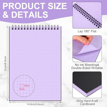 Engrowtic 2 Pack Graph Paper Spiral Notepad A5 Top Wirebound Notepad Grid Notebook Steno Pad Memo Notebook Grid Paper 140 Pages for Writing Sketching Drawing Office Supply(Black (internal Purple)) - color: Black(internal Purple)