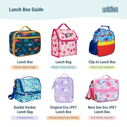 Wildkin Two Compartment Lunch Bag, Pink Glitter | Two compartments keep lunch and snacks separate, PEVA-lined main section, ages 5+ — clean solid colors - color: Pink Glitter