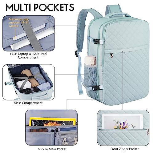 MOMUVO Large Travel Backpack Women, Flight Approved Carry On Backpack, Water Resistant Anti-Theft Large Casual Daypack Fit 17 Inch Laptop with USB Charging Port, Blue - color: Blue, size: 17.3 inch