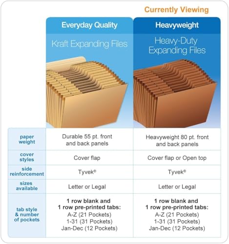Pendaflex Heavy Duty Expanding File with Flap, Document Organizer for School, Home and Office, Portable File Organization, 12 Monthly Pockets, 1/3 Cut Tabs, Brown, Letter Size (R117MLHD) - size: 1 Count (Pack of 1), style: Expanding File