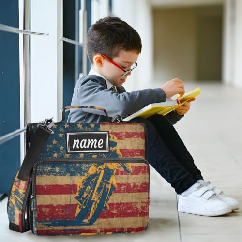 Kcldeci Personalized Binder Bag，American Flag with Motor Custom Zipper Binder Organizer 1.5inch 3 Ring for School and Office Expanding File Folder - color: E11
