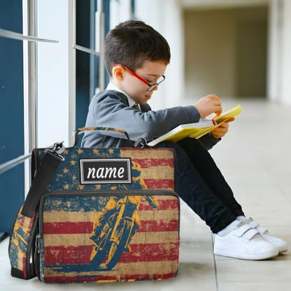Kcldeci Personalized Binder Bag，American Flag with Motor Custom Zipper Binder Organizer 1.5inch 3 Ring for School and Office Expanding File Folder - color: E11
