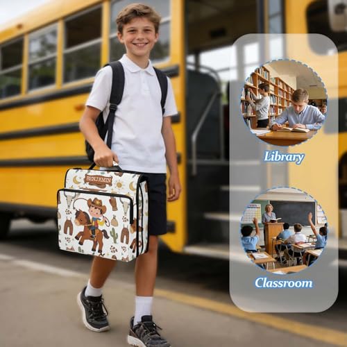 Cute Cowboy Wild West Zipper Binder 3 Ring, Multi-Pocket School & Office Personalized Binder Organizer, 800 Sheet Capacity, Compatible with 14-Inch Notebook, Back to School Gift - color: Option J