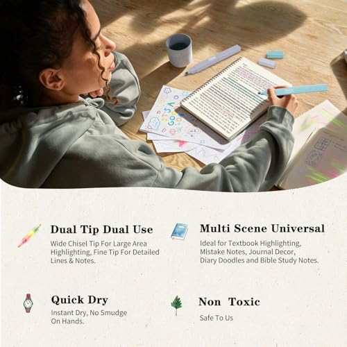 Piochoo Highlighters,8Pcs Bible Highlighters,Dual Tip Office Accessories for Journaling Planner Notes School Supplies