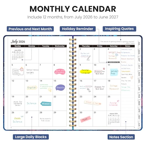 Planner 2026-2027, Academic Planner Weekly and Monthly, Jul 2026 - Jun 2027, Spiral Bound School Planning Tool with Tabs and Pocket, Perfect for Students & Teacher, 6.3" x 8.5", Luminous Deep - color: P-Luminous Deep, size: 6.3"x8.5" (A5)