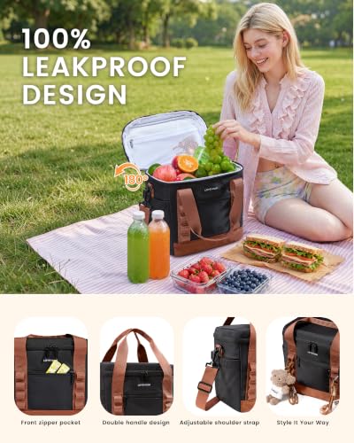 LOVEVOOK Insulated Lunch Bag for Women men, Large Leakproof Adult Lunch Box | 180° Wide Opening, Fits 40oz Cup, Heat-Sealed Leakproof, 4-Layer Thermal Insulation, Multi-Functional DIY Webbing - color: Purple, size: Large-11L