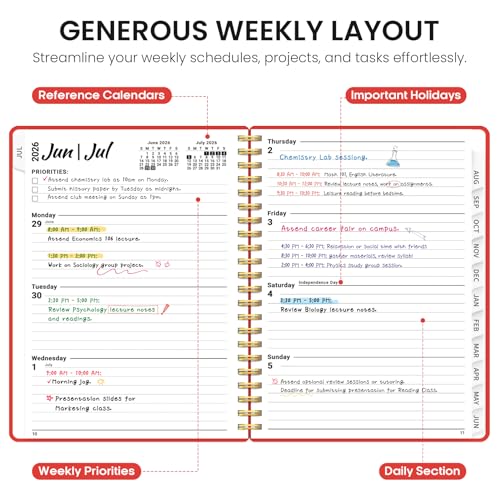 Planner 2026-2027, 8.5" x 11" Weekly and Monthly Academic Year Planner Calendar, July 2026 - June 2027, Hardcover Large School Planning Agenda With Tabs, Perfect for School & Office Supplies, A4, Tomato Red - color: K-Tomato Red, size: A4(8.5"x11")