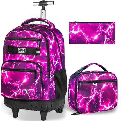 gxtvo Rolling Backpack for Girls, Women Wheeled Bookbag with Lunch Box for Adults, Water Resistant Roller School Bag for College Teens Kids Travel - Lightning Red - color: Lightning Red
